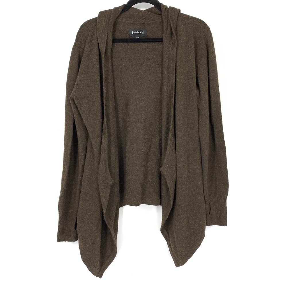 Betabrand Women's Size S/M Open Front Cardigan Wool Sweater Long Sleeve Brown